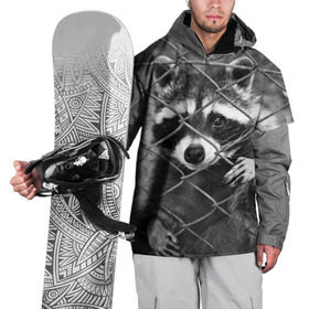 Накидка на куртку 3D с принтом Енот за решеткой в Новосибирске, 100% полиэстер |  | барсук | добрый | енот | животное | зверек | зверь | красивый | крошка | милое | милый | полоски серые | полоскун | прикольный | природа | скунс | усатый | фауна | флора | хищник | черный | шерсть