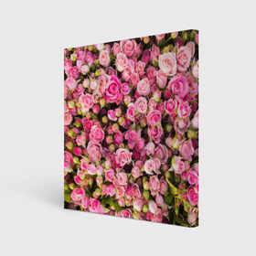 Холст квадратный с принтом Розовый рай в Новосибирске, 100% ПВХ |  | бутон | лепестки | роза | розовый | розочка | цветок | цветы
