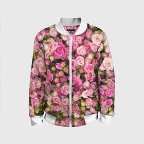 Детский бомбер 3D с принтом Розовый рай в Новосибирске, 100% полиэстер | застегивается на молнию, по бокам два кармана без застежек, мягкие манжеты, по низу бомбера и на воротнике — эластичная резинка | Тематика изображения на принте: бутон | лепестки | роза | розовый | розочка | цветок | цветы
