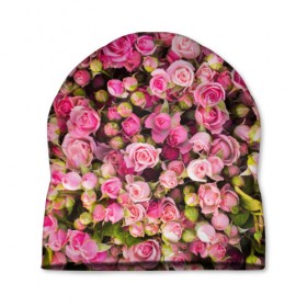 Шапка 3D с принтом Розовый рай в Новосибирске, 100% полиэстер | универсальный размер, печать по всей поверхности изделия | бутон | лепестки | роза | розовый | розочка | цветок | цветы