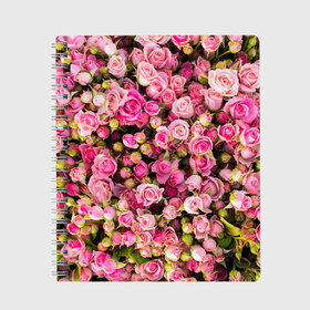 Тетрадь с принтом Розовый рай в Новосибирске, 100% бумага | 48 листов, плотность листов — 60 г/м2, плотность картонной обложки — 250 г/м2. Листы скреплены сбоку удобной пружинной спиралью. Уголки страниц и обложки скругленные. Цвет линий — светло-серый
 | Тематика изображения на принте: бутон | лепестки | роза | розовый | розочка | цветок | цветы