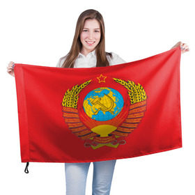 Флаг 3D с принтом Герб СССР в Новосибирске, 100% полиэстер | плотность ткани — 95 г/м2, размер — 67 х 109 см. Принт наносится с одной стороны | 9 мая | великая отечественная война | вов | война | георгиевская лента | герой | день победы | мир | победа | пролетарии всех стран | советский | союз | ссср