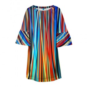 Детское платье 3D с принтом Colored stripes в Новосибирске, 100% полиэстер | прямой силуэт, чуть расширенный к низу. Круглая горловина, на рукавах — воланы | 3d | colored stripes | абстракция | другие | картинка | краски | линии | отблеск | полосы | прикольные | радуга | свет | цветные | яркие