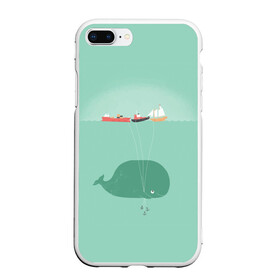 Чехол для iPhone 7Plus/8 Plus матовый с принтом Кит с корабликами в Новосибирске, Силикон | Область печати: задняя сторона чехла, без боковых панелей | Тематика изображения на принте: кит | корабли | лодки | море | океан | шарики | якорь | якоря