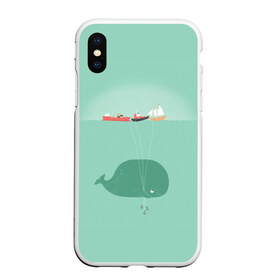 Чехол для iPhone XS Max матовый с принтом Кит с корабликами в Новосибирске, Силикон | Область печати: задняя сторона чехла, без боковых панелей | Тематика изображения на принте: кит | корабли | лодки | море | океан | шарики | якорь | якоря