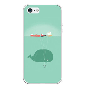 Чехол для iPhone 5/5S матовый с принтом Кит с корабликами в Новосибирске, Силикон | Область печати: задняя сторона чехла, без боковых панелей | кит | корабли | лодки | море | океан | шарики | якорь | якоря