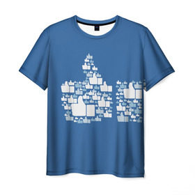 Мужская футболка 3D с принтом Лайк в Новосибирске, 100% полиэфир | прямой крой, круглый вырез горловины, длина до линии бедер | белый | вверх | лайк | лучшее | мне нравится | новинки | палец | популярное | рука | синий | цвет