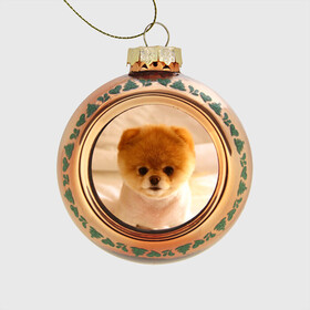 Стеклянный ёлочный шар с принтом Пушистик в Новосибирске, Стекло | Диаметр: 80 мм | Тематика изображения на принте: dog | пес | померанский | собака | шпиц | щеночек
