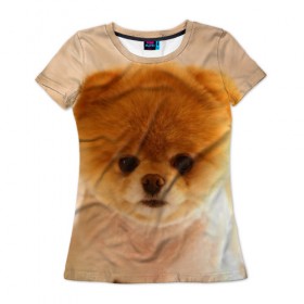 Женская футболка 3D с принтом Пушистик в Новосибирске, 100% полиэфир ( синтетическое хлопкоподобное полотно) | прямой крой, круглый вырез горловины, длина до линии бедер | dog | пес | померанский | собака | шпиц | щеночек