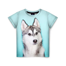 Детская футболка 3D с принтом Blue в Новосибирске, 100% гипоаллергенный полиэфир | прямой крой, круглый вырез горловины, длина до линии бедер, чуть спущенное плечо, ткань немного тянется | dog | бандит | пес | собака | хаски | хаски бандит | щеночек
