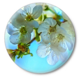 Значок с принтом Цветочки на дереве в Новосибирске,  металл | круглая форма, металлическая застежка в виде булавки | 3d | flower | весна | другие | красивые цветы | лето | поле | полевой цветок | прикольные | природа | текстуры | цветочки | цветы