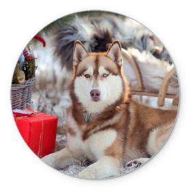 Коврик круглый с принтом Хаски в Новосибирске, резина и полиэстер | круглая форма, изображение наносится на всю лицевую часть | dog | лабрадор | мопс | пес | собака | такса | хаски | щеночек