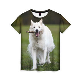 Женская футболка 3D с принтом Палочка в Новосибирске, 100% полиэфир ( синтетическое хлопкоподобное полотно) | прямой крой, круглый вырез горловины, длина до линии бедер | dog | лабрадор | мопс | пес | собака | такса | хаски | щеночек