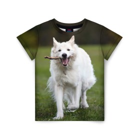 Детская футболка 3D с принтом Палочка в Новосибирске, 100% гипоаллергенный полиэфир | прямой крой, круглый вырез горловины, длина до линии бедер, чуть спущенное плечо, ткань немного тянется | dog | лабрадор | мопс | пес | собака | такса | хаски | щеночек