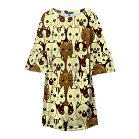 Детское платье 3D с принтом Коты бомбинг в Новосибирске, 100% полиэстер | прямой силуэт, чуть расширенный к низу. Круглая горловина, на рукавах — воланы | 3d | животные | коты | котэ | котята | милые животные | прикольные | цветные | яркие