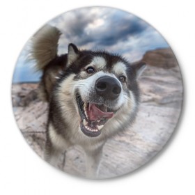 Значок с принтом Smile в Новосибирске,  металл | круглая форма, металлическая застежка в виде булавки | dog | лабрадор | мопс | пес | собака | такса | хаски | щеночек