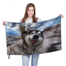 Флаг 3D с принтом Smile в Новосибирске, 100% полиэстер | плотность ткани — 95 г/м2, размер — 67 х 109 см. Принт наносится с одной стороны | dog | лабрадор | мопс | пес | собака | такса | хаски | щеночек