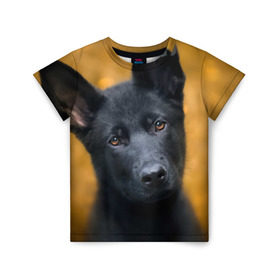 Детская футболка 3D с принтом Doggy в Новосибирске, 100% гипоаллергенный полиэфир | прямой крой, круглый вырез горловины, длина до линии бедер, чуть спущенное плечо, ткань немного тянется | Тематика изображения на принте: dog | овчарка | пес | собака | черная овчарка | щеночек