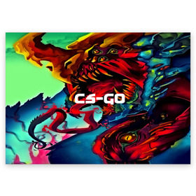 Поздравительная открытка с принтом CS GO-Hyper beast в Новосибирске, 100% бумага | плотность бумаги 280 г/м2, матовая, на обратной стороне линовка и место для марки
 | Тематика изображения на принте: hyper beast | кс го | скоростной зверь