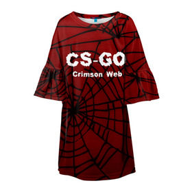 Детское платье 3D с принтом CS:GO Crimson Web в Новосибирске, 100% полиэстер | прямой силуэт, чуть расширенный к низу. Круглая горловина, на рукавах — воланы | 3d | awp | counter strike | crimson web | game | skin | авп | игры | линии | прикольные | скин | текстуры
