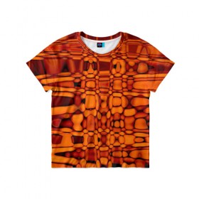Детская футболка 3D с принтом Апельсиновая абстракция в Новосибирске, 100% гипоаллергенный полиэфир | прямой крой, круглый вырез горловины, длина до линии бедер, чуть спущенное плечо, ткань немного тянется | Тематика изображения на принте: 