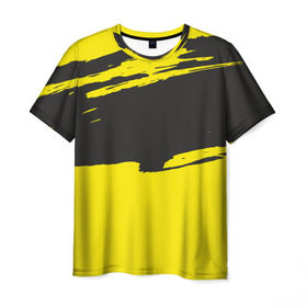 Мужская футболка 3D с принтом Чёрно-жёлтый в Новосибирске, 100% полиэфир | прямой крой, круглый вырез горловины, длина до линии бедер | краски | мазок