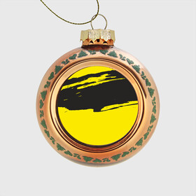 Стеклянный ёлочный шар с принтом Чёрно-жёлтый в Новосибирске, Стекло | Диаметр: 80 мм | Тематика изображения на принте: краски | мазок