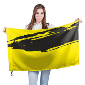 Флаг 3D с принтом Чёрно-жёлтый в Новосибирске, 100% полиэстер | плотность ткани — 95 г/м2, размер — 67 х 109 см. Принт наносится с одной стороны | краски | мазок