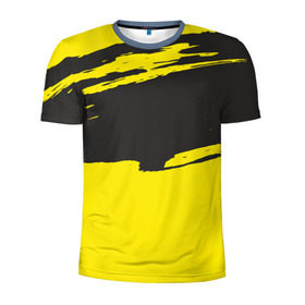 Мужская футболка 3D спортивная с принтом Чёрно-жёлтый в Новосибирске, 100% полиэстер с улучшенными характеристиками | приталенный силуэт, круглая горловина, широкие плечи, сужается к линии бедра | краски | мазок