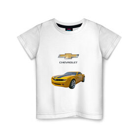 Детская футболка хлопок с принтом Chevrolet Camaro в Новосибирске, 100% хлопок | круглый вырез горловины, полуприлегающий силуэт, длина до линии бедер | chevrolet | авто | автомобиль | блатная | иномарка | красивая | крутая | логотип | марка | марка красивая | машина | пацанский таз | прикольная | седан | сша | тачила | тачка | шевроле | эмблема