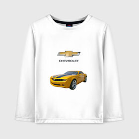 Детский лонгслив хлопок с принтом Chevrolet Camaro в Новосибирске, 100% хлопок | круглый вырез горловины, полуприлегающий силуэт, длина до линии бедер | chevrolet | авто | автомобиль | блатная | иномарка | красивая | крутая | логотип | марка | марка красивая | машина | пацанский таз | прикольная | седан | сша | тачила | тачка | шевроле | эмблема