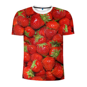 Мужская футболка 3D спортивная с принтом Клубничка в Новосибирске, 100% полиэстер с улучшенными характеристиками | приталенный силуэт, круглая горловина, широкие плечи, сужается к линии бедра | еда | клубника | красный | сладкое | текстура | фрукты | ягоды