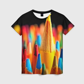 Женская футболка 3D с принтом Настроение в Новосибирске, 100% полиэфир ( синтетическое хлопкоподобное полотно) | прямой крой, круглый вырез горловины, длина до линии бедер | 3d | карандаши | краска | краски | рисование | рисунок | текстура | цвета