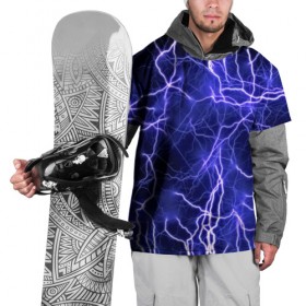 Накидка на куртку 3D с принтом Молнии в Новосибирске, 100% полиэстер |  | ток | фиолетовый | электричество