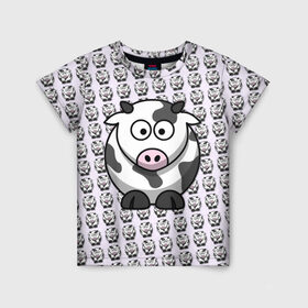 Детская футболка 3D с принтом Коровки в Новосибирске, 100% гипоаллергенный полиэфир | прямой крой, круглый вырез горловины, длина до линии бедер, чуть спущенное плечо, ткань немного тянется | animals | cow | животные | корова
