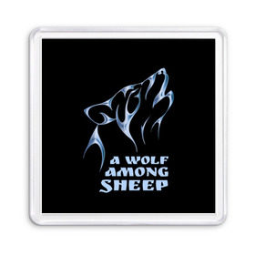 Магнит 55*55 с принтом Волк среди овец в Новосибирске, Пластик | Размер: 65*65 мм; Размер печати: 55*55 мм | wolf among sheep | татуировка | хищник