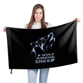 Флаг 3D с принтом Волк среди овец в Новосибирске, 100% полиэстер | плотность ткани — 95 г/м2, размер — 67 х 109 см. Принт наносится с одной стороны | wolf among sheep | татуировка | хищник