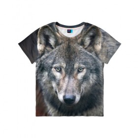 Детская футболка 3D с принтом Серый волк в Новосибирске, 100% гипоаллергенный полиэфир | прямой крой, круглый вырез горловины, длина до линии бедер, чуть спущенное плечо, ткань немного тянется | аука | бирюк | волк | волчара | волчица | волчок | глаза | животное | животные | зверь | зеленые | койот | лес | млекопитающее | природа | санитар леса | серый | уши | фауна | хищник | черный | шакал