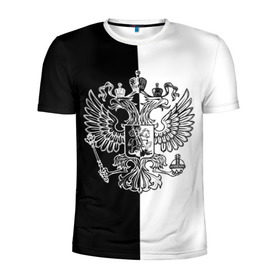 Мужская футболка 3D спортивная с принтом Черно-белый герб РФ в Новосибирске, 100% полиэстер с улучшенными характеристиками | приталенный силуэт, круглая горловина, широкие плечи, сужается к линии бедра | russia | белый | герб | двуглавый орел | империя великая | красивая | моя страна | патриот | патриотизм | прикольная | российский | россия | русь | рф | символ | татуировка | флаг | черный