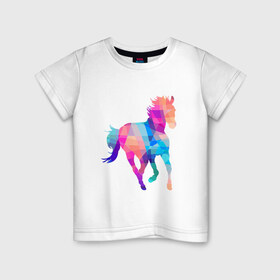 Детская футболка хлопок с принтом Poly в Новосибирске, 100% хлопок | круглый вырез горловины, полуприлегающий силуэт, длина до линии бедер | Тематика изображения на принте: жеребец | конь | лошадь | полигон | феррари