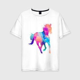 Женская футболка хлопок Oversize с принтом Poly в Новосибирске, 100% хлопок | свободный крой, круглый ворот, спущенный рукав, длина до линии бедер
 | жеребец | конь | лошадь | полигон | феррари