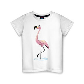 Детская футболка хлопок с принтом Фламинго в Новосибирске, 100% хлопок | круглый вырез горловины, полуприлегающий силуэт, длина до линии бедер | Тематика изображения на принте: птица | фламинго | цапля