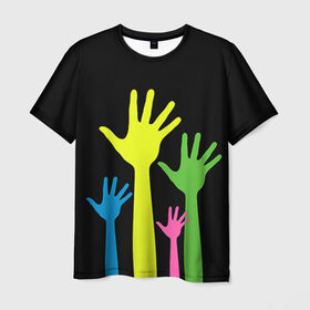 Мужская футболка 3D с принтом Руки вверх! в Новосибирске, 100% полиэфир | прямой крой, круглый вырез горловины, длина до линии бедер | светящиеся | флуоресцентный | флюр | флюровый