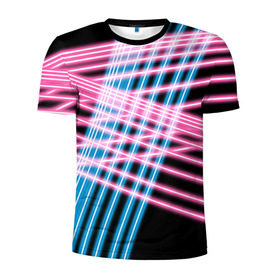 Мужская футболка 3D спортивная с принтом Неон в Новосибирске, 100% полиэстер с улучшенными характеристиками | приталенный силуэт, круглая горловина, широкие плечи, сужается к линии бедра | Тематика изображения на принте: линии | полосы | светящиеся | флуоресцентный | флюр | флюровый