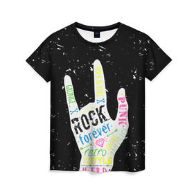Женская футболка 3D с принтом Рок форева! в Новосибирске, 100% полиэфир ( синтетическое хлопкоподобное полотно) | прямой крой, круглый вырез горловины, длина до линии бедер | rock | навсегда | светящиеся | флуоресцентный | флюр | флюровый