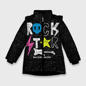 Зимняя куртка для девочек 3D с принтом Рождён быть рок-звездой в Новосибирске, ткань верха — 100% полиэстер; подклад — 100% полиэстер, утеплитель — 100% полиэстер. | длина ниже бедра, удлиненная спинка, воротник стойка и отстегивающийся капюшон. Есть боковые карманы с листочкой на кнопках, утяжки по низу изделия и внутренний карман на молнии. 

Предусмотрены светоотражающий принт на спинке, радужный светоотражающий элемент на пуллере молнии и на резинке для утяжки. | Тематика изображения на принте: музыка | рок | светящиеся | светящиеся краски | флуоресцентные краски | флюоресценция | флюр | флюро краска | флюро краски | флюро покрытие | флюро принты | флюро рисунки | флюровые краски