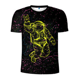 Мужская футболка 3D спортивная с принтом Космический рок в Новосибирске, 100% полиэстер с улучшенными характеристиками | приталенный силуэт, круглая горловина, широкие плечи, сужается к линии бедра | космонавт | светящиеся | скафандр | флуоресцентный | флюр | флюровый