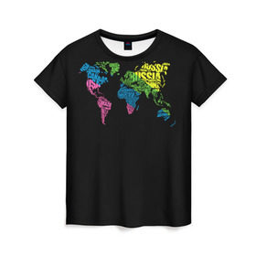 Женская футболка 3D с принтом Весь мир - Россия в Новосибирске, 100% полиэфир ( синтетическое хлопкоподобное полотно) | прямой крой, круглый вырез горловины, длина до линии бедер | карта мира | светящиеся | флуоресцентный | флюр | флюровый
