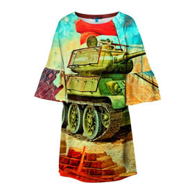 Детское платье 3D с принтом Танк в Новосибирске, 100% полиэстер | прямой силуэт, чуть расширенный к низу. Круглая горловина, на рукавах — воланы | 3d | 9 мая | другие | живопись | картинка | победа | праздник | прикольные | природа | рисунок | танк | яркие