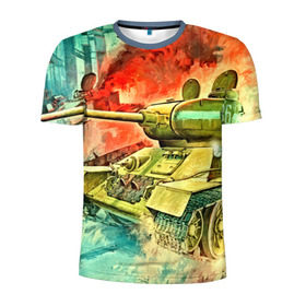 Мужская футболка 3D спортивная с принтом Tank в Новосибирске, 100% полиэстер с улучшенными характеристиками | приталенный силуэт, круглая горловина, широкие плечи, сужается к линии бедра | 3d | 9 мая | другие | живопись | картинка | огонь | победа | праздник | прикольные | природа | рисунок | танк | яркие